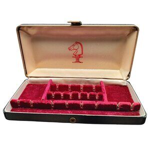 Vintage Hickok Black Chess Knight Cufflink Jewelry Box with Red Velvet Interior